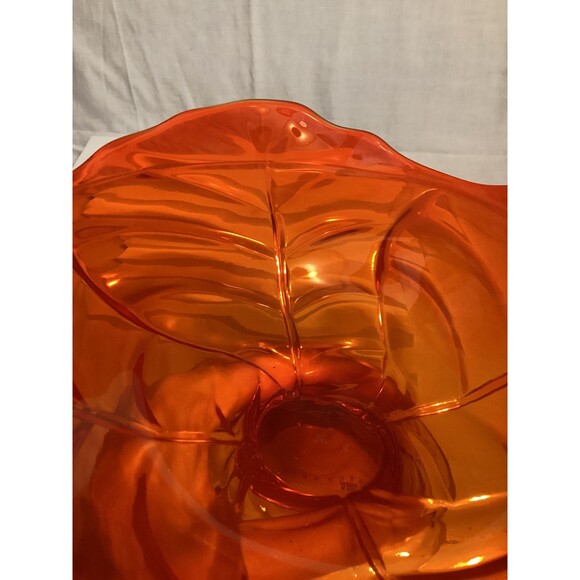Viking Amberina Orange Yellow Glass Handblown Pedestal Bowl Dish 8" MCM Decor - Picture 7 of 13